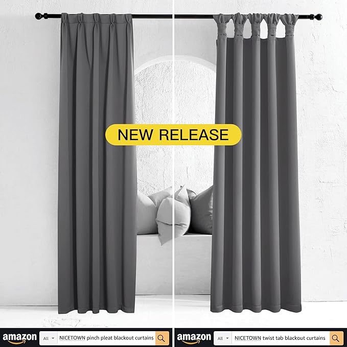 NICETOWN Thermal Patio Door Curtains - Grey Blackout Room Darkening Door Blinds for Sliding Glass with Grommet Top, Split Room Divider Curtains (Grey, 100 inches W x 108 inches L)