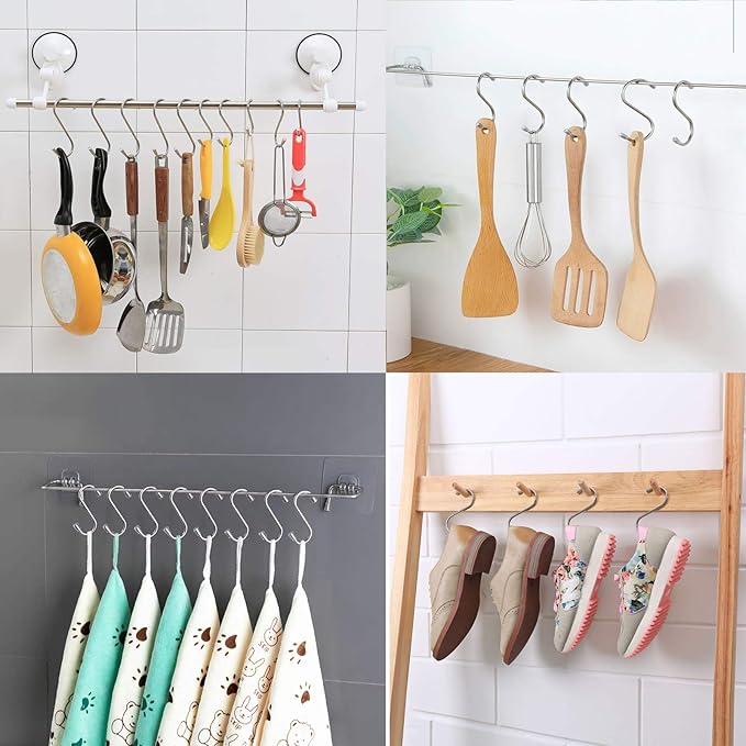 Myfolrena 20 Pack S Hooks for Hanging, 3.4 Inch Metal S Shaped Hook Heavy Duty Hanging Hooks for Pots, Pans, Plants, Bags, Cups, Clothes (Silver)