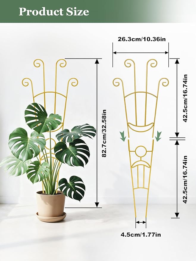 33 Inch Tall Expandable Metal Trellis for Potted Plants, Rustproof Expandable Indoor Outdoor Plant Support Trellis for Climbing Plants, Monstera, Ivy, Hoya with Sturdy Weighted Base (Gold)