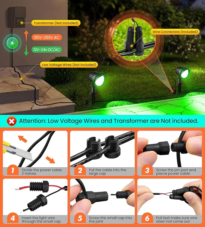 MEIKEE 15W RGB Landscape Lights 12V 24V Low Voltage Landscape Lighting RGBW Color Changing IP66 Waterproof Outdoor Spot Lights with Connectors for Garden Path Yard (12 Pack)