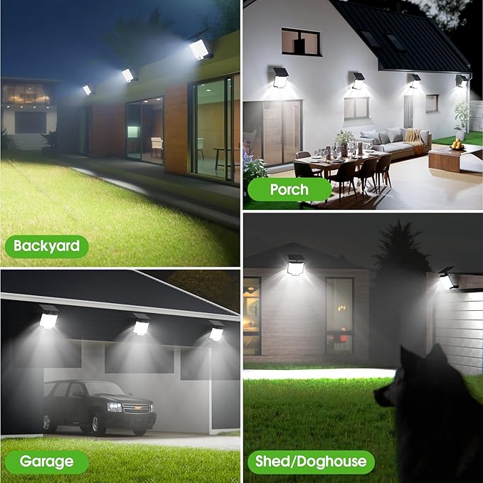 Solar Lights Outdoor Waterproof, 186 Bright LEDs Dusk to Dawn Motion Security Flood Lights with Remote for Outside, Garage,Yard,Patio, 4 Pack