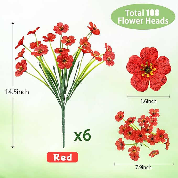 MACTING Artificial Flowers for Outdoors Fake Spring Flowers UV Resistant No Fade Faux Plastic Plants for Hanging Planters Window Patio Porch Yard Garden Home Indoor Outside Summer Decorations(Red)