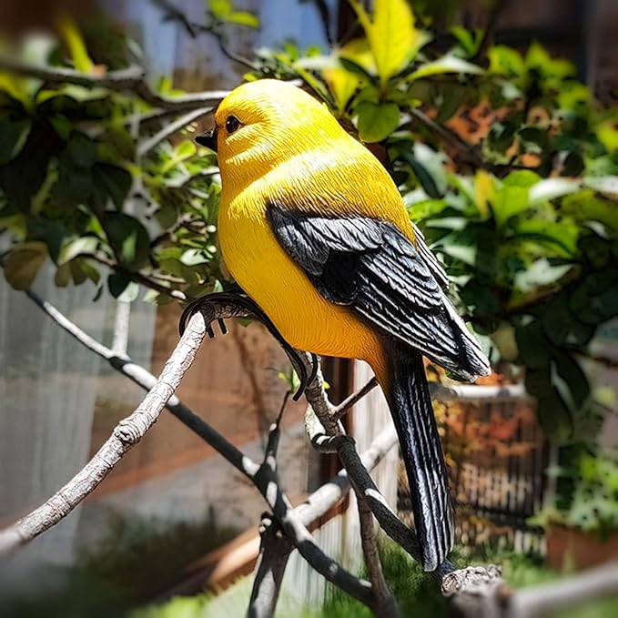 Garden Bird Statue Flower Pot Hugger Outdoor Decor for Tree, 6.7" Tall Resin Bird Figurine Plant Pot Decorations for Fence Balcony Patio Lawn Yard Ornaments (Yellow)