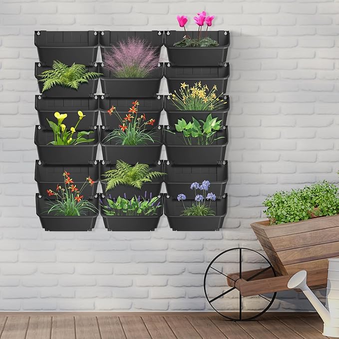 Hanging Vertical Wall Planter, 18 Pack Vertical Garden Planter, for Patio Outdoor Decor, Home Black Plastic Balcony Pot