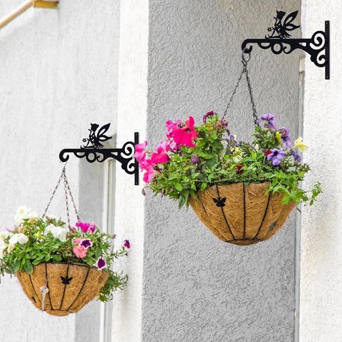 hogardeck Plant Hangers Outdoor Decor, 2 Pack 10” Metal Hanging Plant Bracket with Fairy for Garden Patio Yard Decor, Anti Rust Plant Hooks for Hanging Plants, Bird Feeder, Wind Chime, Lantern