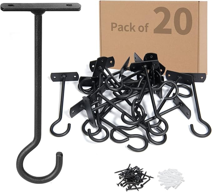 20Pack Plant Hooks Bulk 6in Metal Plant Hook Shepherds Hook Decorative Wall Plant Hanger for Hanging Lanterns, Bird Feeder, Flower Basket, Home Decor Indoor & Outdoor Black