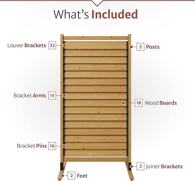 6.1ft H x 3.1ft W (1 Panel) Freestanding or Surface Mount Enclo Solara Louvered Screen, Wood Privacy Fence, Balcony Privacy Screen, Decorative Panel, Upgrade your Outdoor Patio, Porch or Deck, EC18044