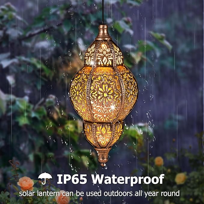 Solar Lanterns Outdoor Waterproof, Hanging Solar Lantern Garden Decor, Decorative Garden Lights for Yard, Patio, Lawn, Porch, Unique Housewarming Gifts (Moroccan)