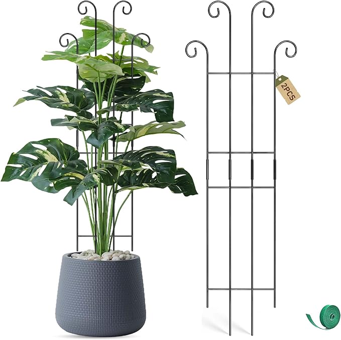 Coomin 32.6in Monstera Plant Support Stakes for Outdoor Plants, Garden Trellis for Climbing Plants, Metal Stakes for Potted Plants Pothos Plant Climber Support, 2P