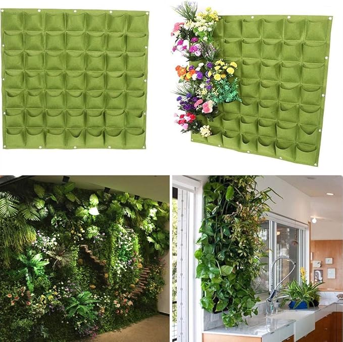 Hanging Planting Grow Bags, 49 Pockets Hanging Vertical Wall Planter Wall Mounted Grow Bag Outdoor Indoor Gardening Vertical Greening Flower Container, Planting Bags Storage Bags(1.0 m × 1.0 m, Green)