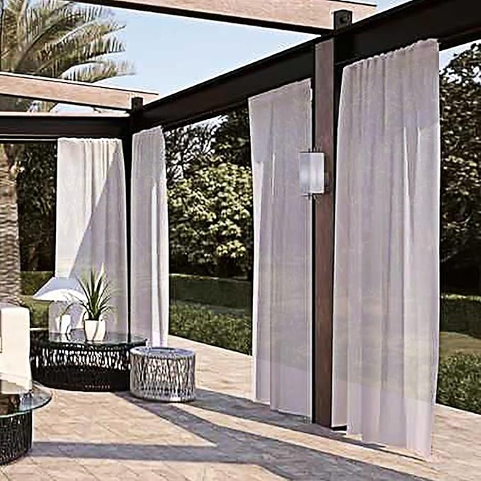 SpaceDresser Waterproof Outdoor Sheer Curtains for Patio - 4 Panels Rod Pocket Indoor Voile Sheer Curtain for Living Room,52W x 96L inch, Silver Grey