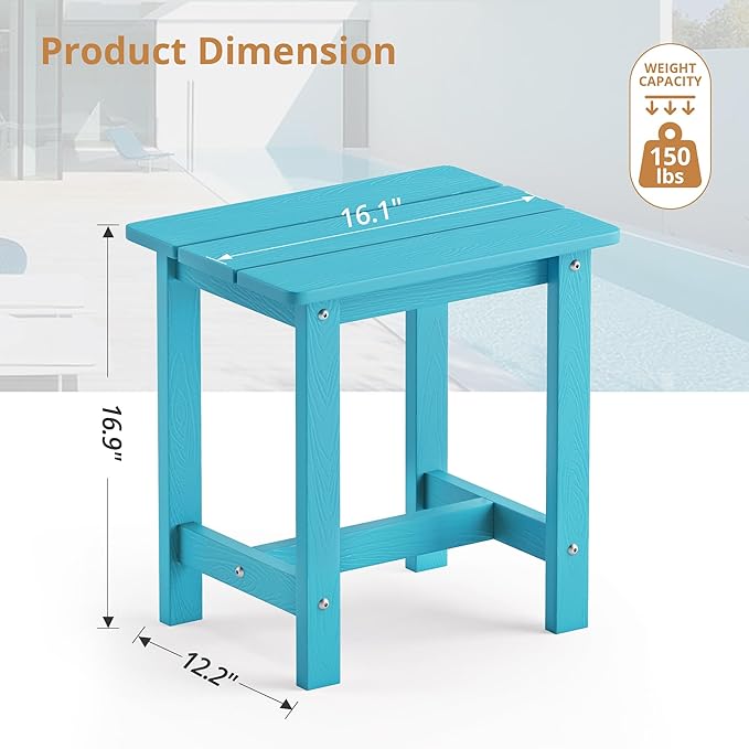 LUE BONA Outdoor Side Table, HDPS Small Outdoor Table, Rectangle Adirondack Side Table, Outside End Table for Patio, Porch, Pool, Weather Resistant/Easy Maintenance/Indoor or OutsideUse, Sky Blue