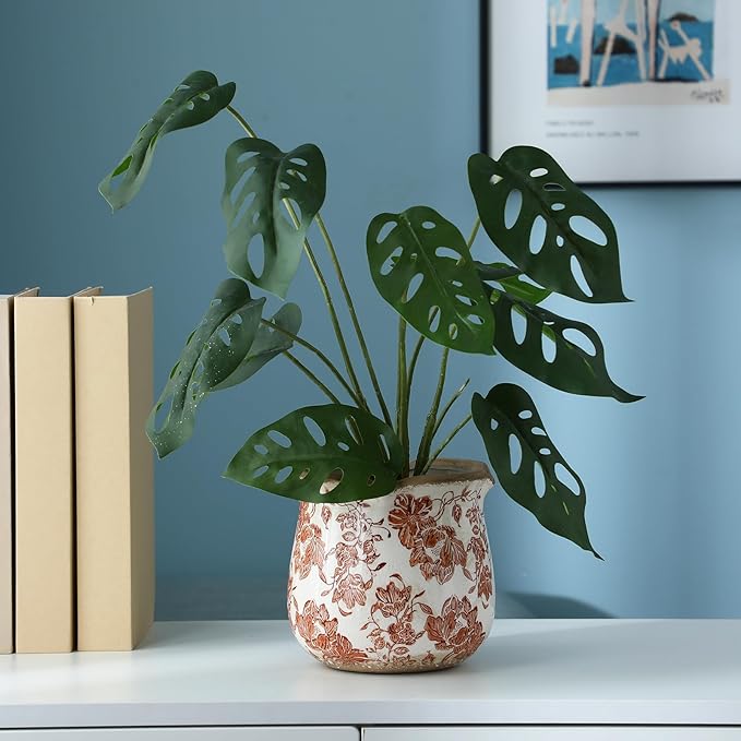 6 Inch Ceramic Plants Pots Vintage Ceramic Flower Planters Crackle Glaze Finish Flower Pots Decorative Floral Vintage Planters for Living Room Garden Home Decor Gifts(Fresh)