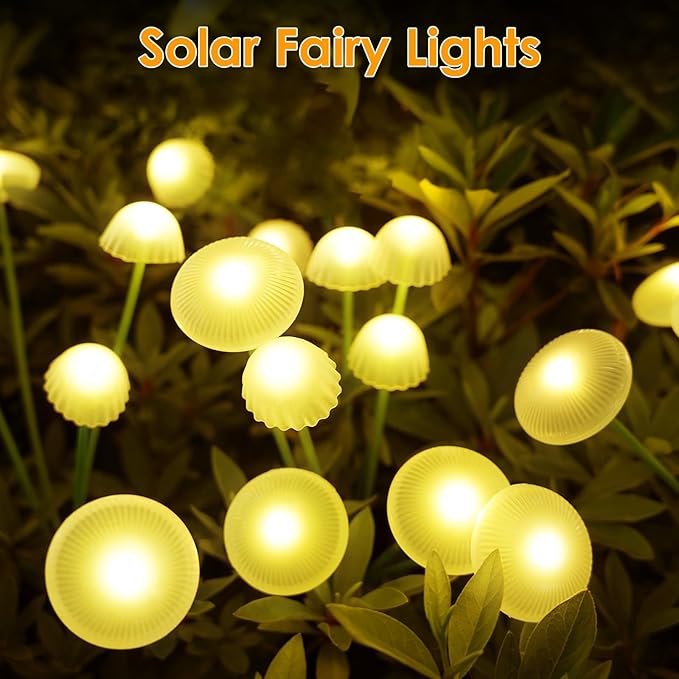 KAQ Solar Garden Lights Outdoor 6PK 48LED, Mushroom Solar Lights Outdoor, IP65 Waterproof Firefly Light Outside Decor for Patio Pathway, Sway by Wind for Pathway Garden Decorations, Warm White