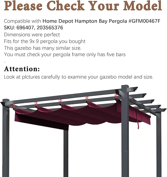 SCOCANOPY Replacement Cover Compatible with Home Depot Hampton Bay Pergola # GFM00467F,GFM00469A,(Burgundy)