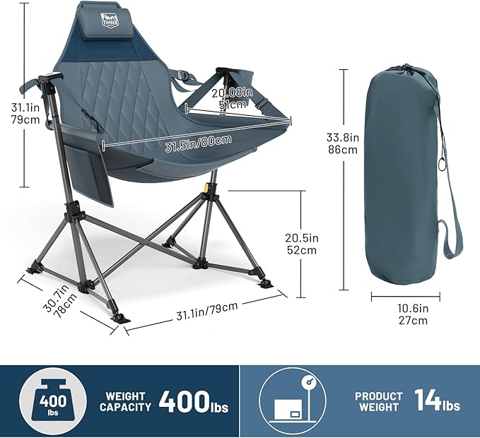 TIMBER RIDGE Hammock Camping Chair, Oversized Swinging Hammock Chair with Adjustable Back and Seat for Outdoor Lawn, Sports, Supports 400lbs, Blue
