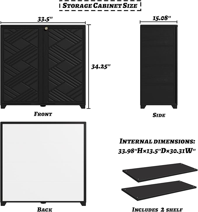 Outdoor/Indoor Storage Box,Resin and Plastic Storage Cabinet Waterproof,Outdoor Cabinet for Patio/Garden/Balcony/Backyard/All Room(with 2 Shelves)-Black