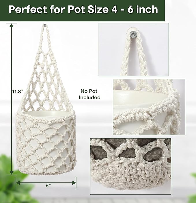 4 Packs Hanging Planters for Indoor Plants, Wall Plant Holder | Plant Hanger Indoor, Wall Planters for Indoor Plants, Hanging Plant (4PK, 2 Large + 2 Small)