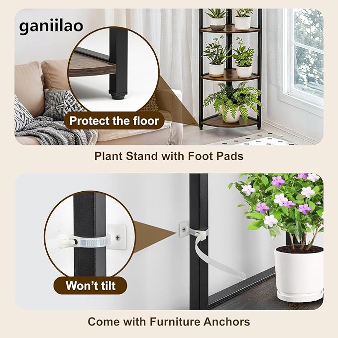 Corner Plant Stand with Grow Light Shelf 5 Tiered Plant Stand 59” Tall Flower Holder with 4 LED Grow Light Flower Stands for Indoor Plants Wood Corner Shelves for Plants Outdoor
