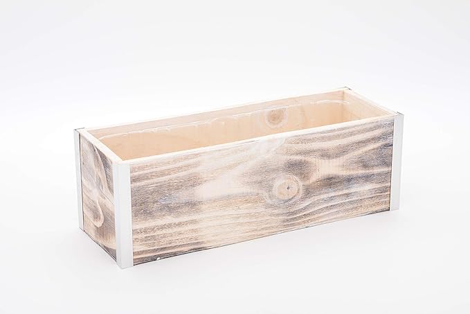 Wood Planter Box with Tin Style, 12x4 Inch Rectangular, Whitewash, Plastic Liner, Garden Centerpiece Display, Wedding Flowers Holder, Home and Venue Decor (12x4 w/ Tin Set of 4, Whitewash)