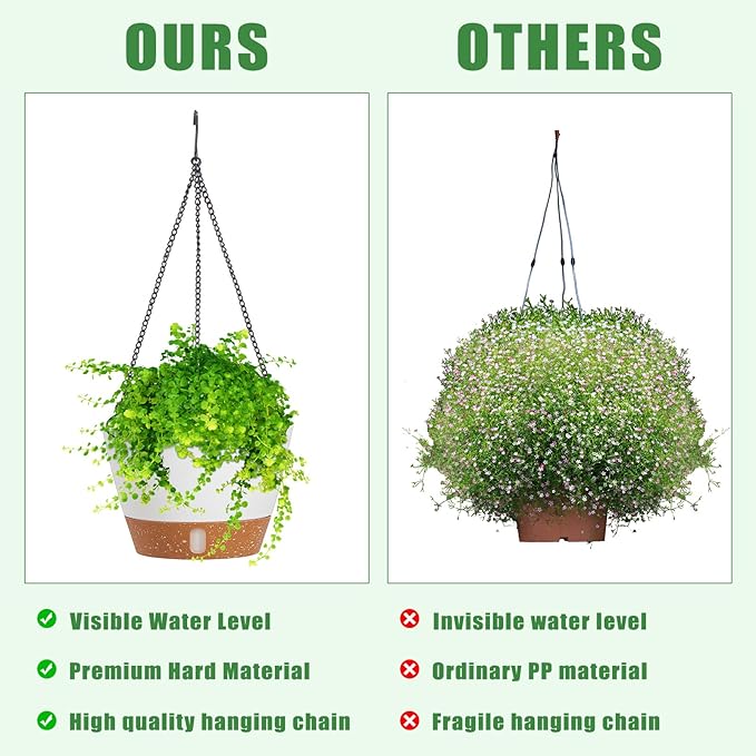 Amyhill 6 Pcs 8 Inch Hanging Planter for Indoor Plants Self Watering Hanging Pot Baskets with Drainage Hole Visible Water Level Tray with Hooks for Garden Outdoor(White)