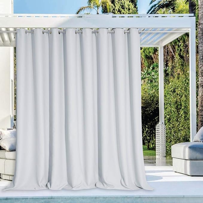 NICETOWN Large Outdoor Curtain for Cabana Waterproof, Rust-Proof Grommet Top Room Darkening Patio Door Panel Heavy Weight Keep Privacy for Party/Terrace, Greyish White, 1 Panel, W120 x L84