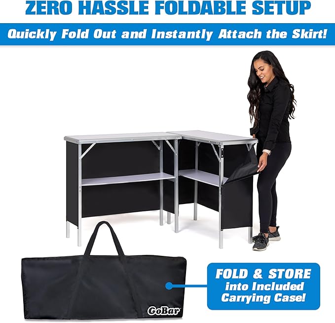 GoBar Portable Double Bar Table Set - Mobile Bartender Station for Events - Includes Carrying Case - Standard or LED