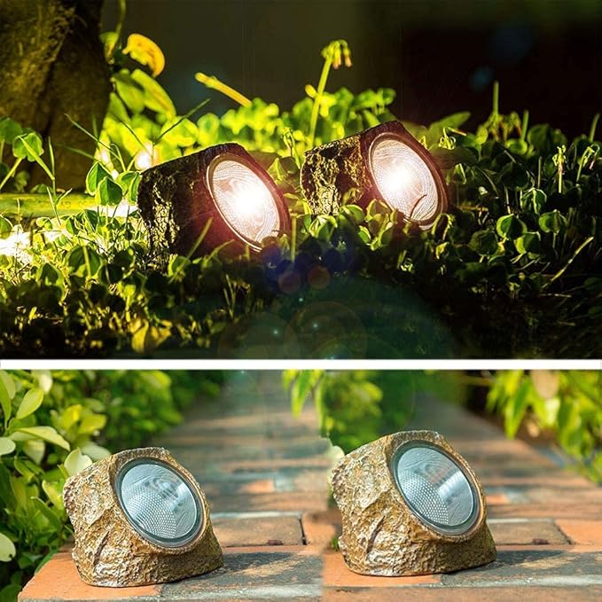 EiGreen 4 Pack Solar Garden Rock Lights Outdoor Decorative, 10 LED Waterproof Yard Pathway Lights,Solar Spot Lights Outdoor, for Ideal for Garden Walkway Pathway Patio