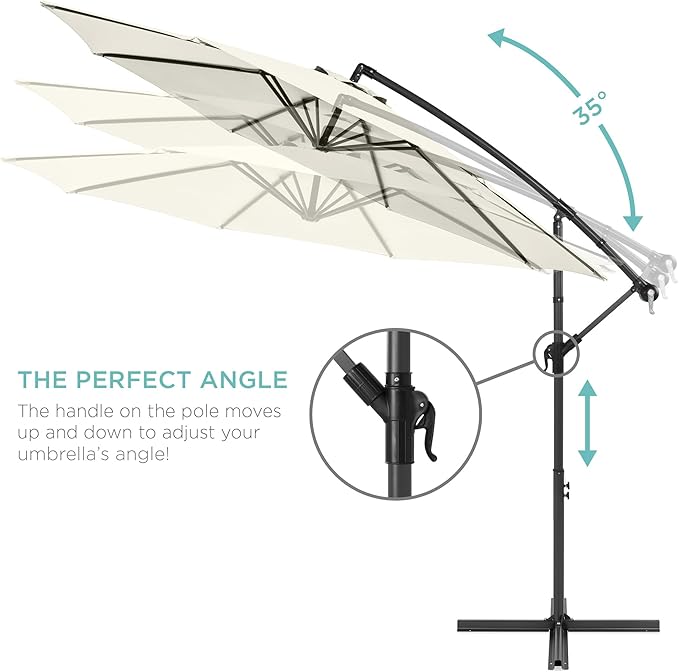 Best Choice Products 10ft Solar LED Offset Cantilever Hanging Market Patio Umbrella, 8 Sturdy Ribs, Easy Adjustment - Ivory