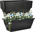 QPEY Window Box Planter, 10 Pack 17 Inch Plastic Flower Box with Tray Rectangular Planters for Outdoor Indoor Plants Garden Home Decor (Black)