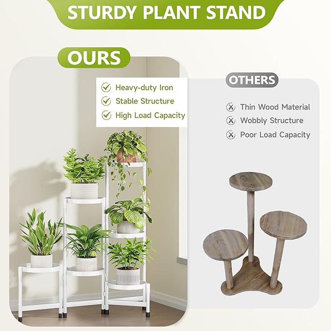 6 Tier Plant Stand Indoor, Tiered Plant Stand Outdoor for Multiple Plants, Corner Plant Shelf for Patio Balcony Porch Garden Living Room House,White