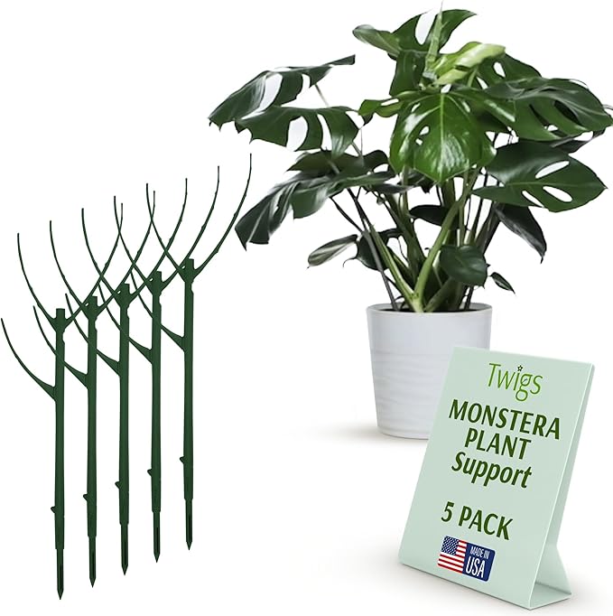 Stackable Monstera Plant Support Stakes, Climbing Support for Indoor & Outdoor Use, Plant Accessories, Aesthetic Alternative to Moss Poles & Trellises – Monstera Green, 5 Pack, 17" L