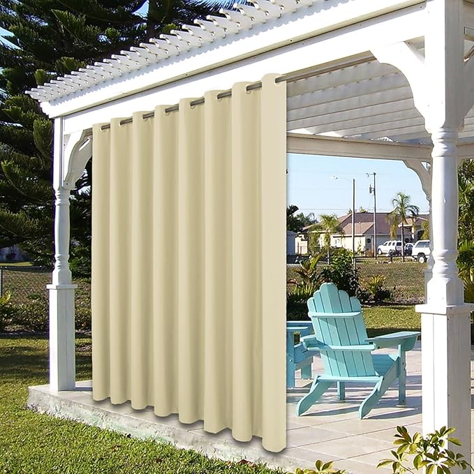 BONZER Outdoor Waterproof Curtains for Patio Wide Grommet Light Filtering Outside Curtains for Gazebo, Porch, Pergola, Pavilion, 1 Panel, 110W x 84L inch, Cream