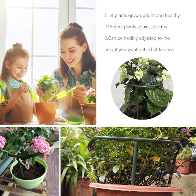 Mwellewm 10 Pack Plant Support Plant Stakes Metal Half Round Search Support Ring Small Plastic Cage Holder Short Stem Flower Pot Climbing Trellis for House Flower Vegetable Indoor Leafy(5.7 x 9.8inch)