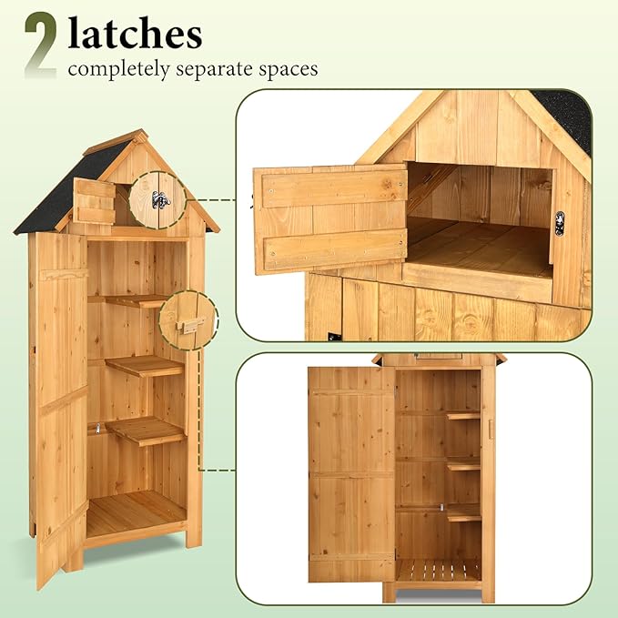 VINGLI Outdoor Wooden Storage Shed, Garden Shed Outside Tool Cabinet with Safety Latch, Patio Storage Organizer (Teak)