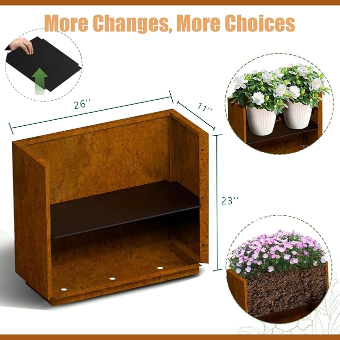 Decoroca Corten Steel Planter - Rectangular Metal Planter for Outdoor/Indoor - Rust-Resistant Large Décor for Patio&Garden - US-Design Naturally Rusting(Plants, Trees, Succulents)