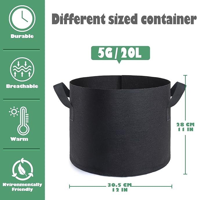 GROWTNT 5 Gallon Grow Bags 24 Pack,5 Gallon Fabric Pots,Garden Bags to Grow Vegetables,Planter Bag for Vegetables,Garden Pots with Two Handles.