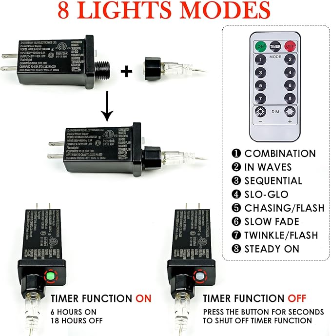 Cool White ⇋ Multicolor 66Ft 200LED Christmas Fairy Lights Plug in with Remote, Waterproof String Lights Outdoor Indoor 8 Modes with Timer, Twinkle Lights for Girl's Room Garden Christmas Decorations
