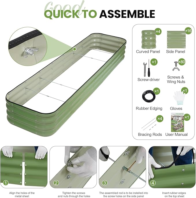 5-in-1 Adjustable Raised Garden Bed Kit | Galvanized Planter Boxes for Vegetables, Flowers | 12" Tall, Multiple Sizes (8x2x1ft, 9x1x1ft, 5x5x1ft, 6x4x1ft, 7x3x1ft) | Outdoor Metal Raised Bed, Green