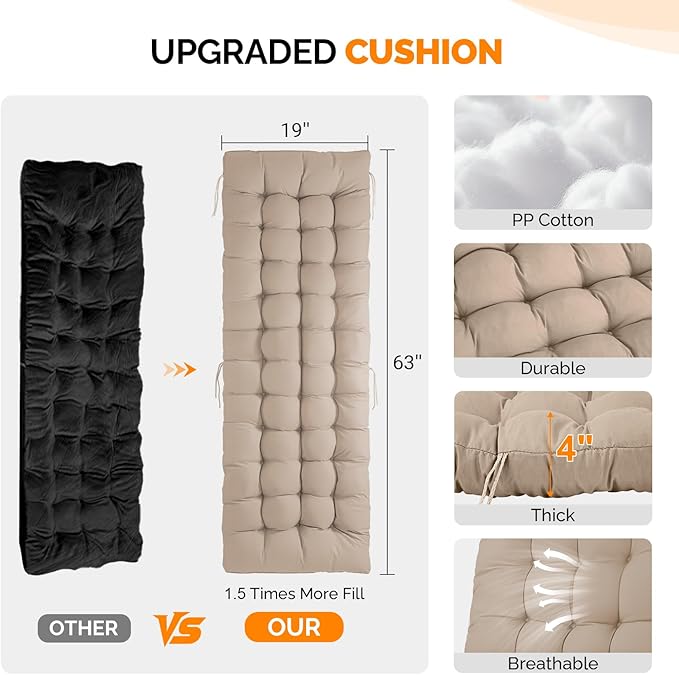 VINGLI Padded Zero Gravity Chair, Lounge Chair with Removable Cushion & Tray， Folding Reclining Patio Chairs， Recliner Chair for Lawn，Indoor Outdoor-Khaki