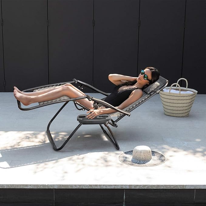 Homall Zero Gravity Chair - Adjustable Folding Lawn Chairs - Outdoor Gravity Reclining Lounge Chair with Pillows - Set of 2 (Double-Gray)