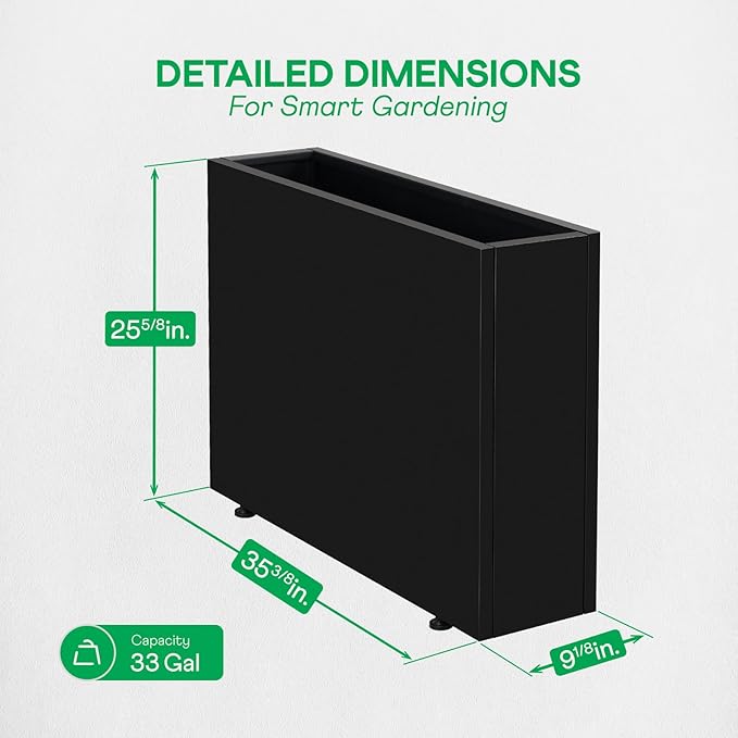 IDZO 35.4" W x 25.6" H Metal Planter Box, Privacy Trough for Patio, Rectangle Container for Outdoor Plants, Tall Large Rectangular Steel Bed for Outdoor Greens with Drainage Holes & Adjustable Feet