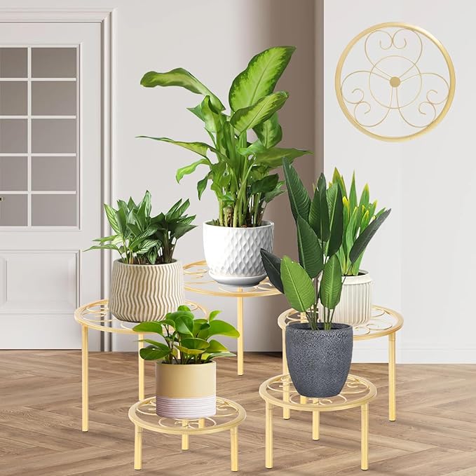 5-piece set of metal plant potted flower racks, heavy-duty flower pot plant racks of different sizes, iron flower racks, suitable for indoor and outdoor home decoration (Black) (5, White)