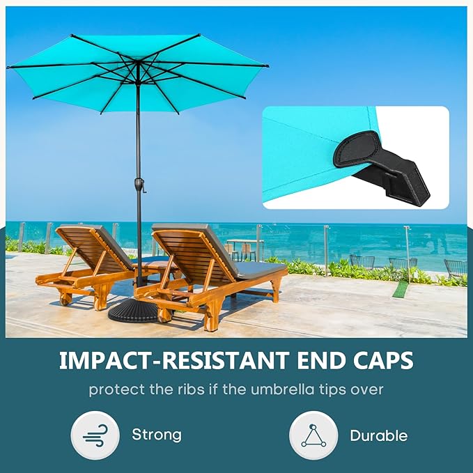 Abba Patio 9FT Lyon Outdoor Patio Umbrella Outdoor Table Umbrella with Push Button Tilt and Crank Market Umbrella 8 Sturdy Ribs UV Protection Waterproof for Garden Deck Backyard Pool, Turquoise