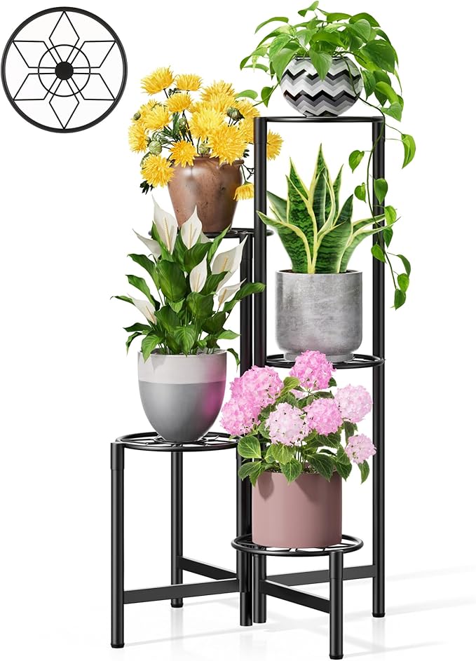 Plant Stand 5 Tier Indoor Metal Flower Shelf for Multiple Plants Corner Tall Flower Holders for Patio Garden Living Room Balcony Bedroom Black Diamond