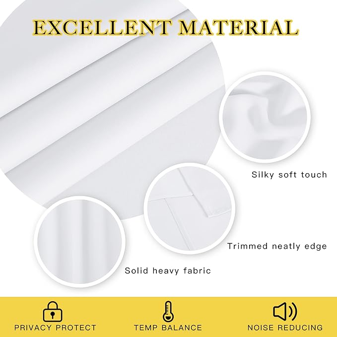 NICETOWN 50% Blackout White Living Room Curtain 108 inches Long - Grommet Thermal Insulated Cold & Heat Blocking Window Treatment Sound Reducing Drape for Bedroom (1 Piece, W52 x L108)