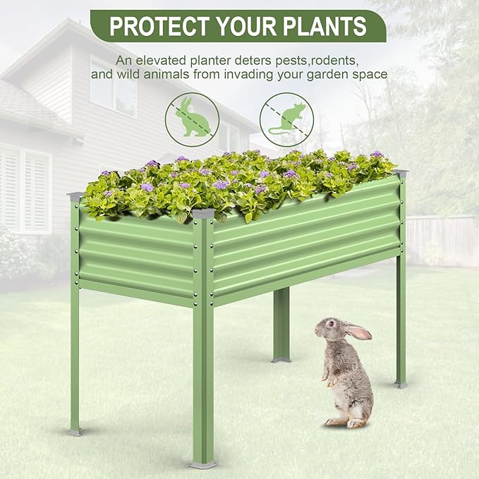 Raised Garden Bed with Legs, 48×24×32in Galvanized Raised Garden Beds Outdoor Elevated Metal Planter Box for Gardening Vegetables Flowers Herb （Green）
