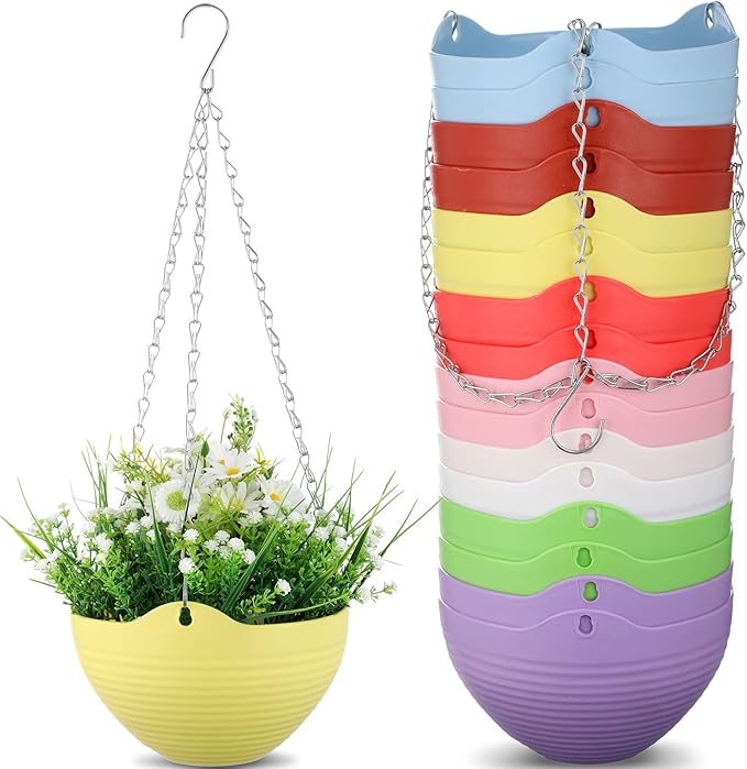 Zopeal 16 Pack Self Watering Hanging Planters, 8 Inch, Colorful, Resin Material with Metal Chain, Suitable for Indoor and Outdoor Plants