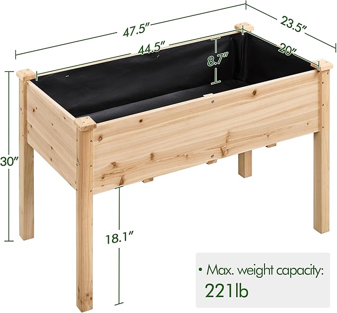 Yaheetech 1pc Raised Garden Bed 48x24x30in Elevated Wooden Horticulture Planter Box with Legs Standing Growing Bed for Gardening/Backyard/Patio/Balcony