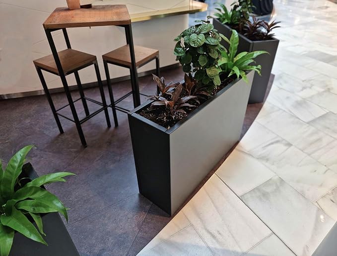 Black Steel Planter Box for Outdoor Plants 24" x 10" x 24" Metal Rectangular Outdoor Planter Box All-Weather Use with Drainage Holes for Patio,Porch,Garden (Black, 24 * 10 * 24)